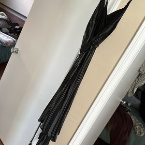BEACHGOLD adjustable Strappy V neck black stripe wrap dress